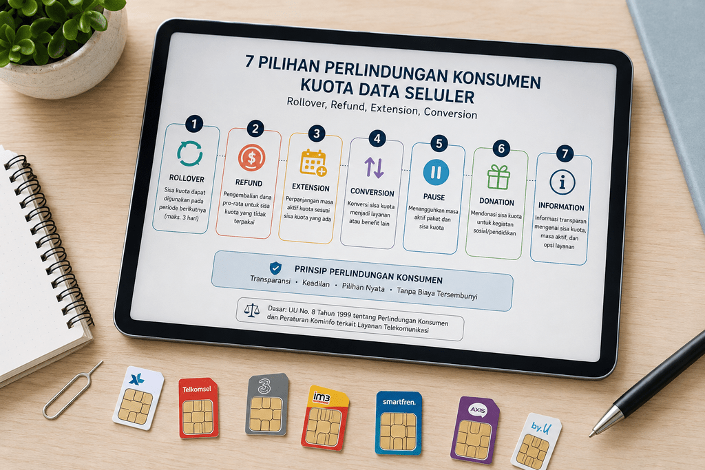 Tujuh mekanisme pilihan perlindungan sisa kuota internet meliputi rollover akumulasi hingga pengembalian dana refund.