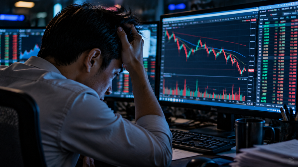 Investor saham menunjukkan kekecewaan saat melihat pergerakan harga saham Samsung di layar monitor.